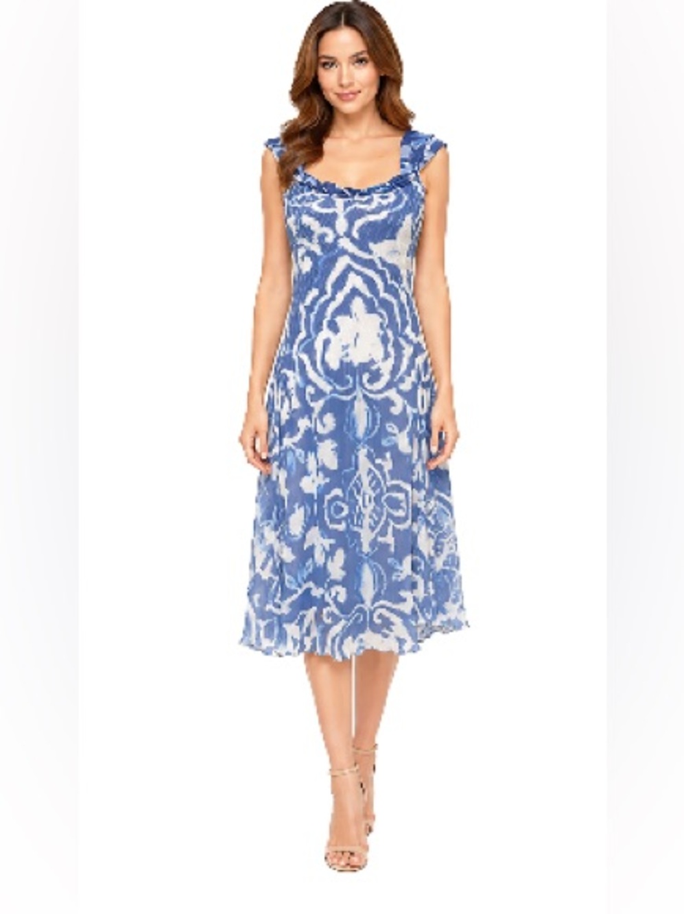 Komarov Anna Pleated Chiffon Midi Dress Small